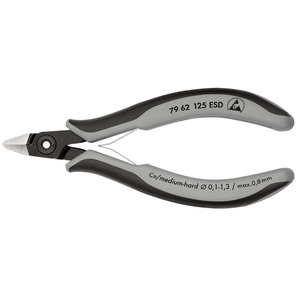 KNIPEX 79 62 125 ESD Pinzas de precisión de corte diagonal para electrónica ESD Con fundas en dos componentes bruñido 125 mm