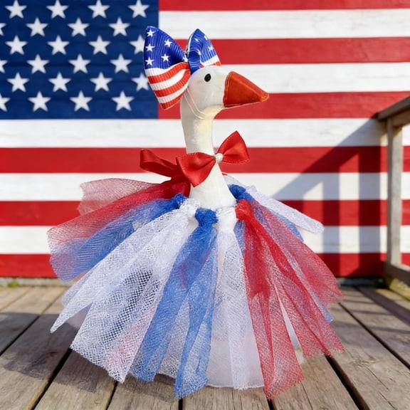 Tupukom Porch Goose 4th of July Outfits for 23 Inch Lawn Statue, 4th of July Costume for Plastic/Cement Statue, Summer Sculpture Clothes for Garden Patio USA Anniversary Decoration