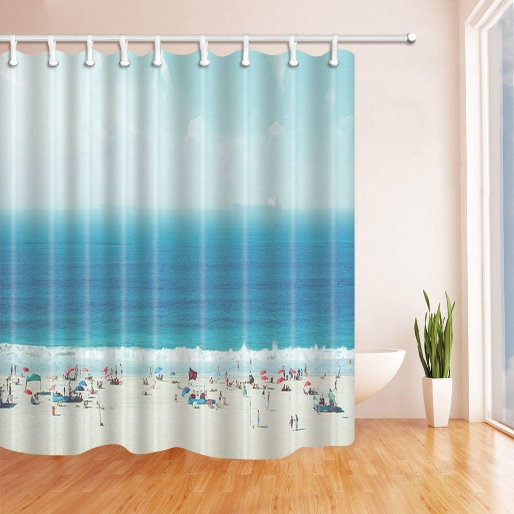 Rylablue Sea Decor People Enjoy Life At Beach With Beautiful Blue Sea Polyester Fabric Bath Curtain Bathroom Shower Curtain 66x72 Inches Walmart Canada