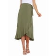 thumbnail image 3 of Womens One-Piece Wrap Tie Waist Solid Color Irregular Hem Chiffon Midi Skirt Elegant Flowy Green M, 3 of 9