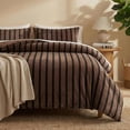 thumbnail image 6 of Brown Striped Comforter Set Queen Size Soft Velvet Feel Plush Bedding Set 3 Pcs Modern Stripes Pattern Queen Size Bed Set for All Seasons 1 Comforter 2 Pillowcases 250g Microfi, 6 of 9
