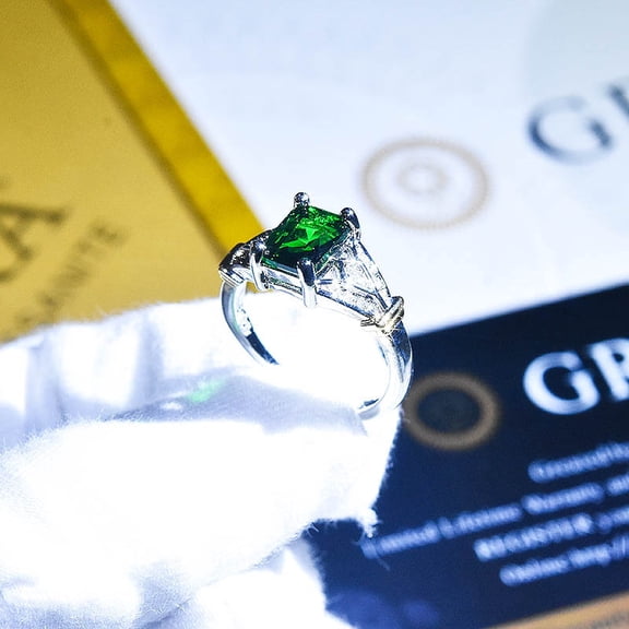 Elegant Women 14k White Gold Filled Sterling Silver Square Cut Emerald Gemstone Birthstone Crystal Wedding Bridal Band Ring Size 6-10