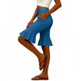 thumbnail image 2 of Zynoxe Womens Knee Length Yoga Pants High Waisted Tummy Control Ruffle Flare Hem Stretch Athletic Cropped Pants with Pockets Navy S, 2 of 9