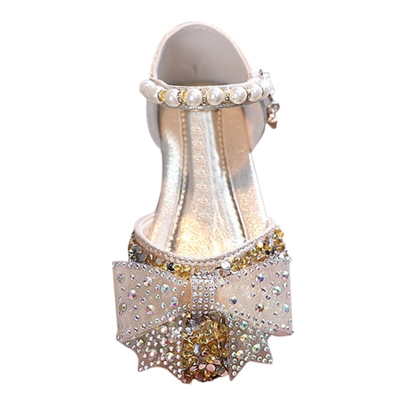 LNMQLPDBS Girls Dress Shoes Glitter Princess Shoes Toddler Kids Mary Jane Low Heels with Bow Pearl Birthday Party Wedding Prom Footwear