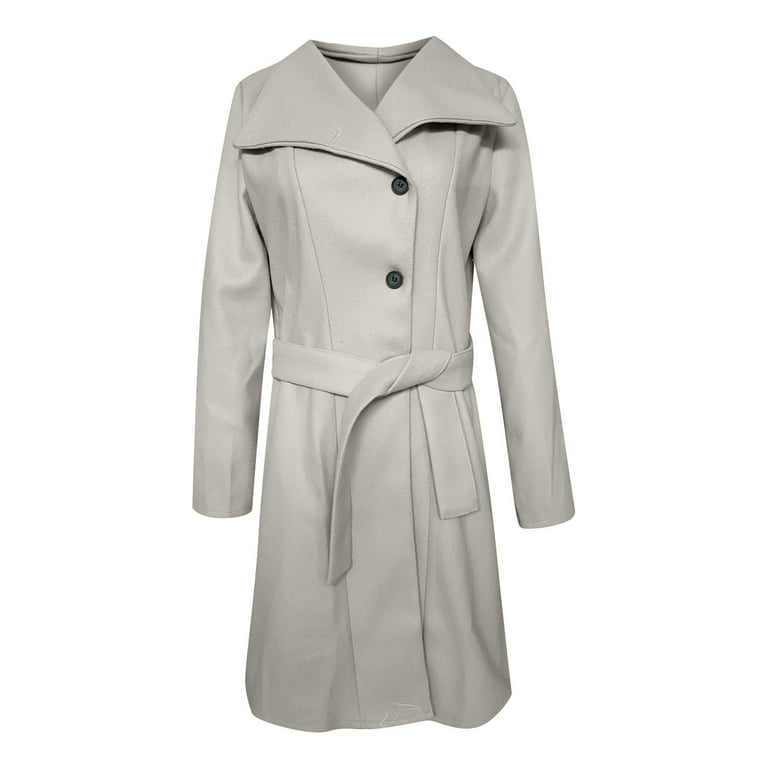 Frehsky winter coats for women Womens Winter Lapel Coat Trench Jacket Long  Sleeve Overcoat Outwear womens long sleeve tops Grey