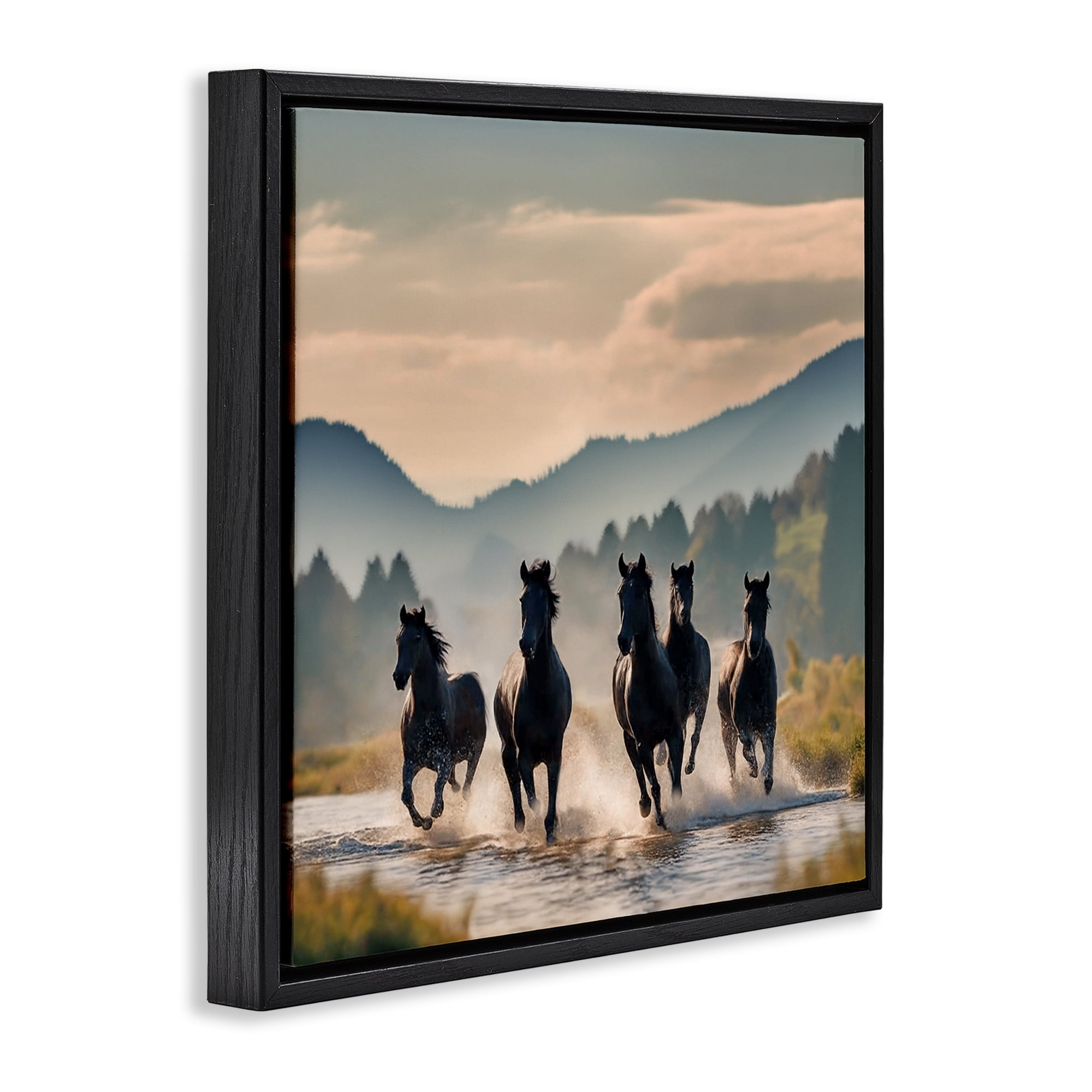 Stupell Industries Canyon Stallions Trotting Animals Painting Black Floater Framed Canvas Art Print Wall Art, 25 x 25