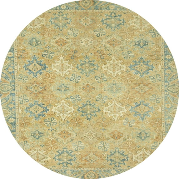 Ahgly Company Indoor Round Abstract Copper Green Oriental Area Rugs, 7' Round
