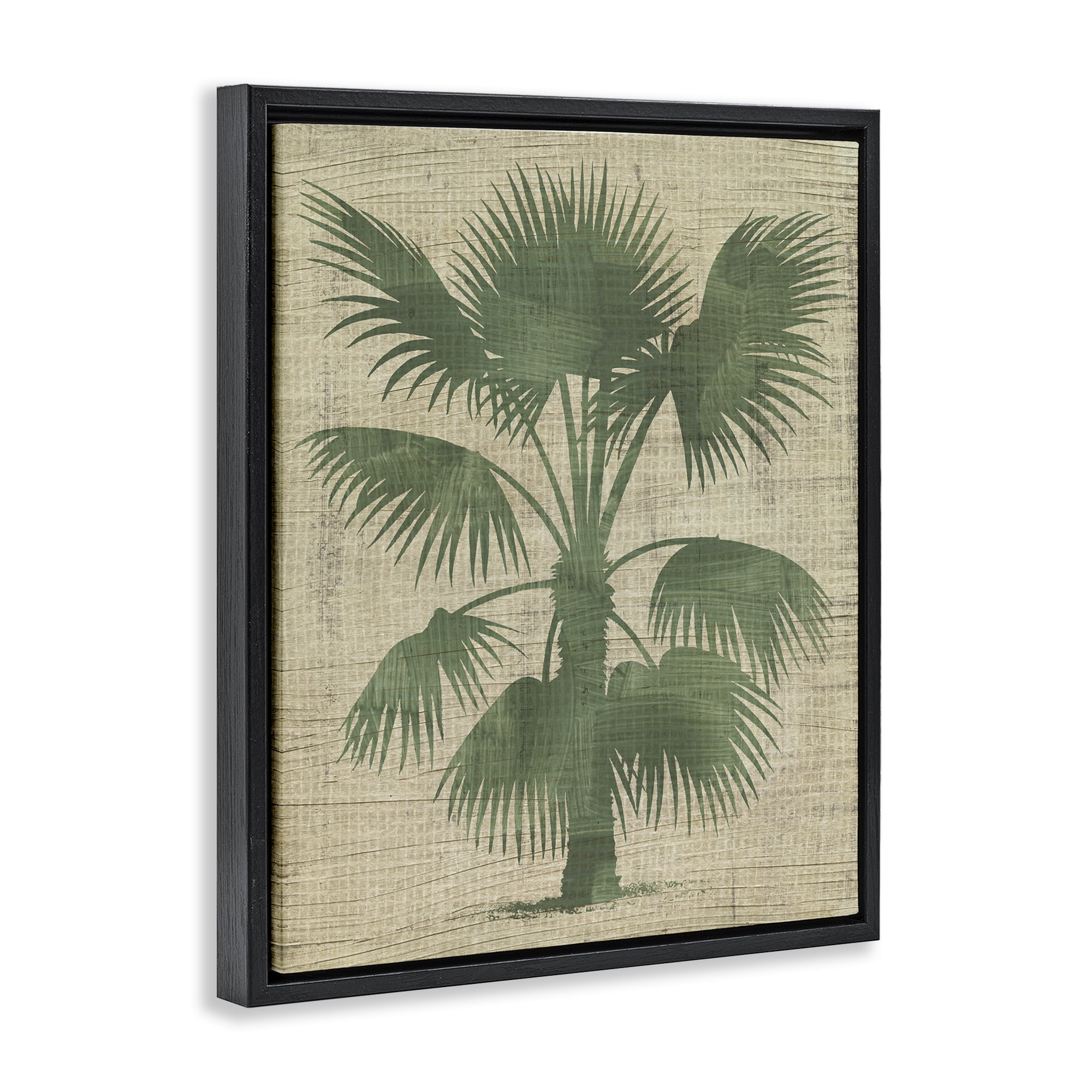 Stupell Industries Vintage Distressed Palm Plants & Flowers Painting Black Floater Framed Canvas Art Print Wall Art, 17 x 21