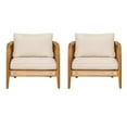 thumbnail image 2 of Christopher Knight Home Bohemian Outdoor Wicker Lounge Chair with Cushion, Solid Wood Frame, Beige, Set of 2, 2 of 11
