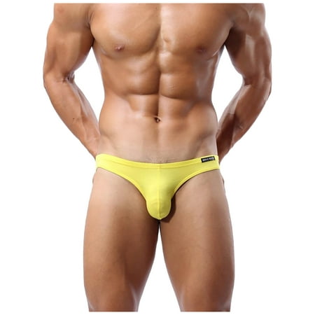 BIZIZA Briefs for Men Cotton Sexy Bikinis Underwear Solid 2023 Low Rise Underpants Yellow L