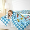thumbnail image 4 of Homewish Construction Vehicles Truck Letters Alphabet Blue Plaid Grid Full Comforter Set, Breathable Home Decor, 3 Pieces, 4 of 8