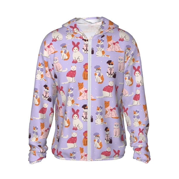 Fotbe Fashionable Cats Chaqueta con Protección Solar UPF 50+ para Hombre y Mujer, Camisa con Capucha y Bolsillos-XX-Large