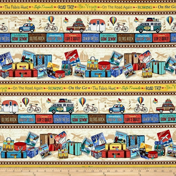 Timeless Treasures Travelers On The Go Stripe Multicolor 100% Cotton Fabric sold by the yard