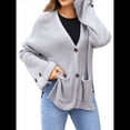 thumbnail image 1 of Suéter de Punto Grueso para Mujer, Cárdigan de Larga con Cuello en V, Botones y Bolsillo para Otoño e Invierno. Gris M, 1 of 10