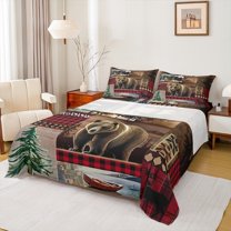 Homewish Fox Bear 3pcs Twin Sheet Sets For Teens Boys Girls,Jungle Animal Twin Fitted Sheet,Geometric Plaid Grid Breathable Flat Sheet,Breathable Home Decor