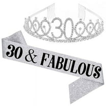 TY"30 and Fabulous" Sash & Rhinestone Tiara Set - 30th Birthday Sash 30 Birthday Gifts Party Favors,silver
