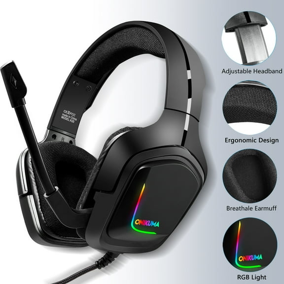 ONIKUMA Gaming Headset for Xbox One, PS4, PC - Surround Sound, Noise Reduction Game Earphone with Mic - Easy Volume Control - 3.5MM Jack for Smart Phone, Laptops, Computer (Blue)