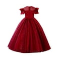 thumbnail image 5 of Girls Formal Tulle Princess Dress, Elegant Puffy Net Dress for Flower Girl Junior Bridesmaid, Wedding Birthday Party Special Occasion Gown Age 3Y-14Y Red 140, 5 of 9