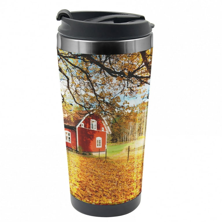 TINYMILLS Fall Harvest Pumpkin 14oz Travel Mug with Sleeve - Eco-Friendly Reusable Plant Fiber Travel Mug, Clear