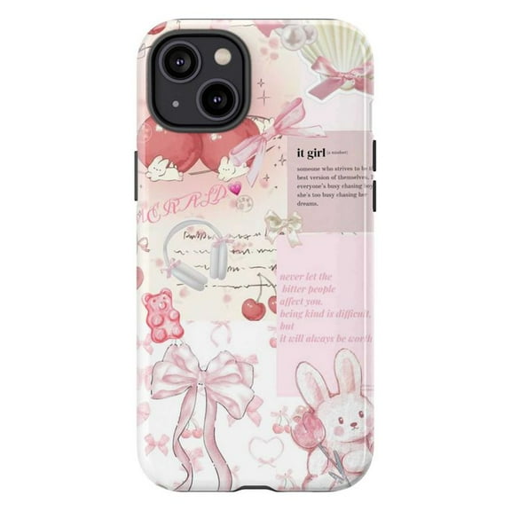 Kawaii Pink Aesthetic iPhone Case – Pastel Bows, Bunny & “It Girl” Collage Design Phone Cover for iPhone 16 15 14 13 12 11 Pro Max Mini