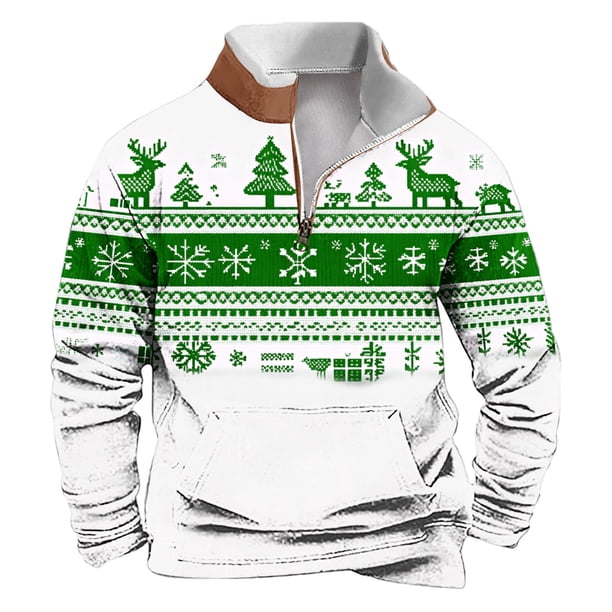Sudadera sin capucha para hombre, informal, a la moda, con cuello alto, estampado, con cremallera, jersey de manga larga, blusa de poliéster para hombre