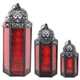 thumbnail image 3 of Moroccan Candle Lantern Decorative Set of 3 for Floor, Ramadan Decorations, Indoor Home Decor, Outdoor Patio or Porch, Weddings, Red, 3 of 8
