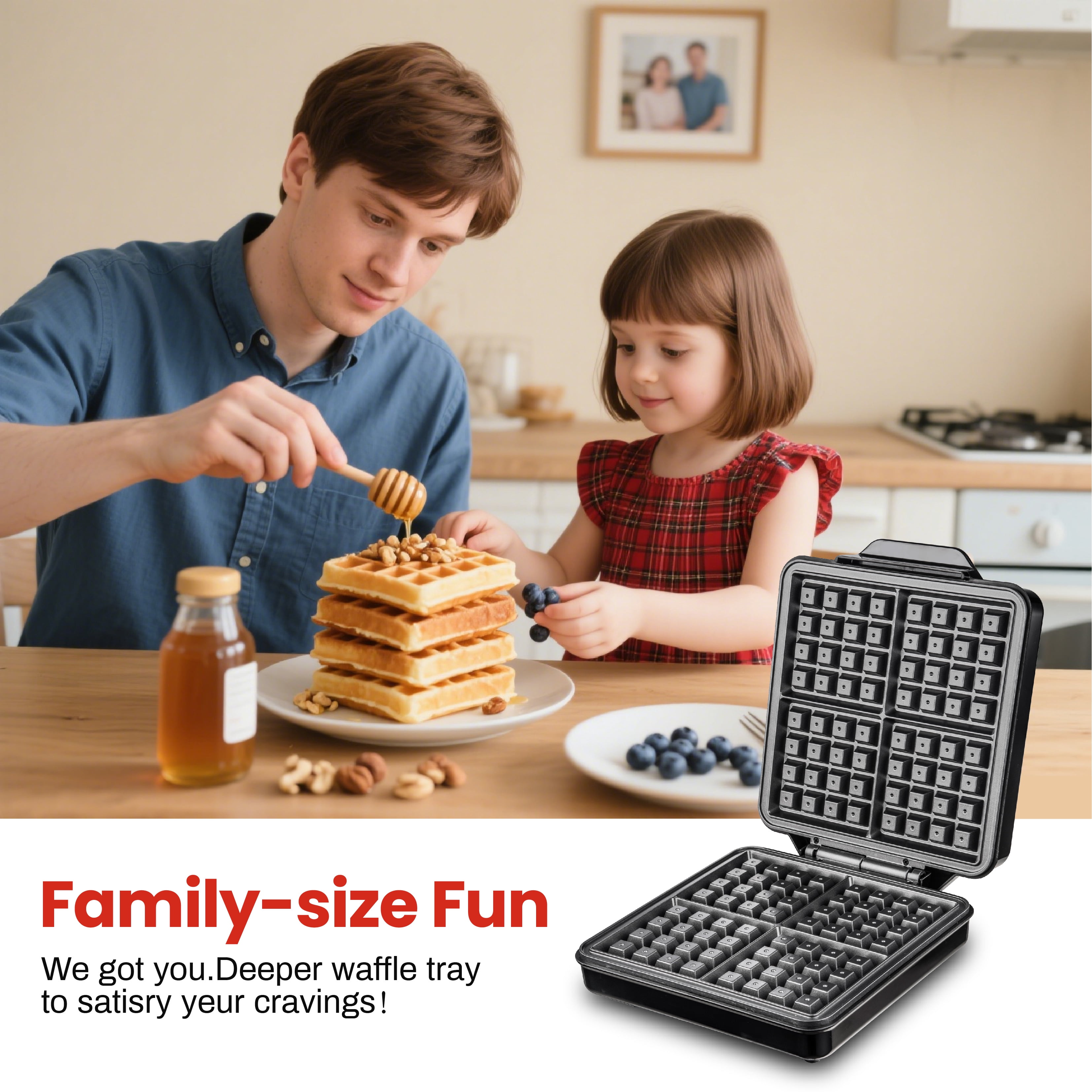 4 Slice Waffle Maker with Easy to Clean, Stainless Steel, Black & Silver, 1200W