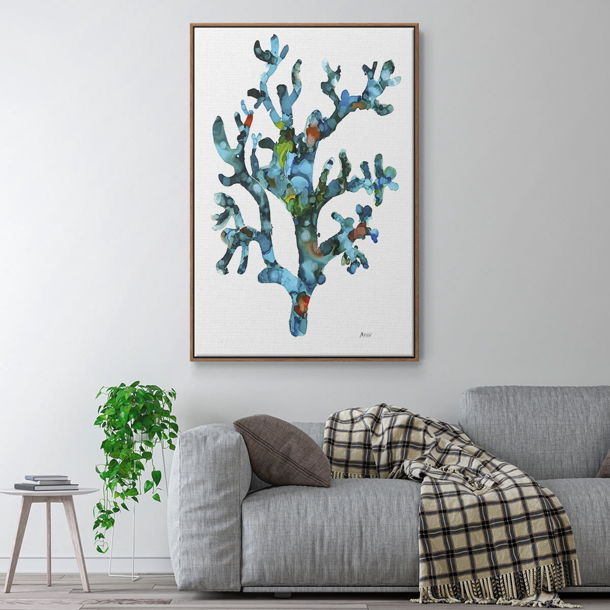 Sea Coral I Framed Premium Gallery Wrapped Canvas - Ready to Hang - 27 x 41 - Walnut Floating Frame