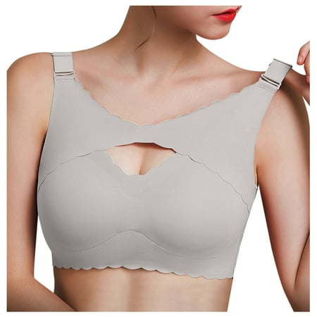 

Aayomet Bras For Women Traceless Yoga Sleep Sport Bra Large Size Women s Underwear Gathering Gray 6X-Large