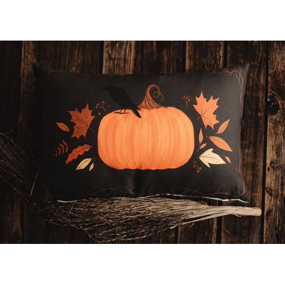 Primitive Dark Fall Pumpkin Lumbar Pillow Cover | 18x12 Thanksgiving Décor