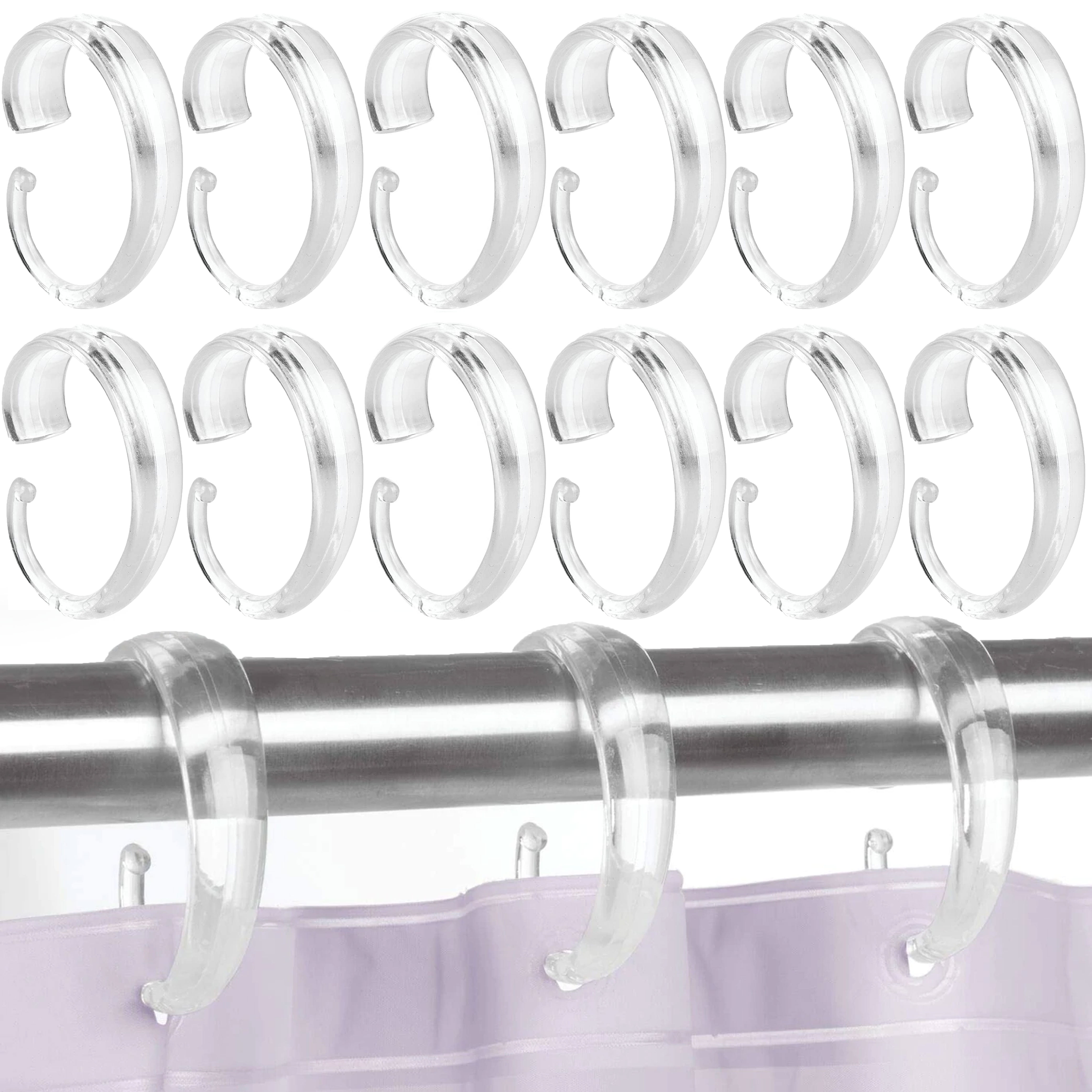 12 X Shower Curtain Rings Set Clear Plastic Hook Type C Shaped Rod Hooks Bath