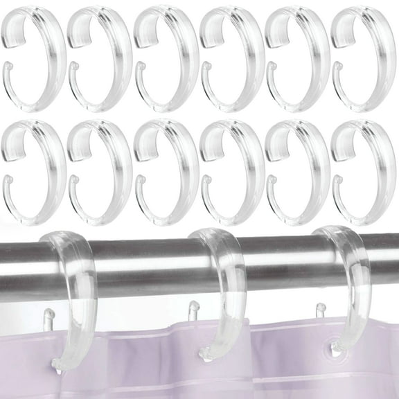 12 X Shower Curtain Rings Set Clear Plastic Hook Type C Shaped Rod Hooks Bath