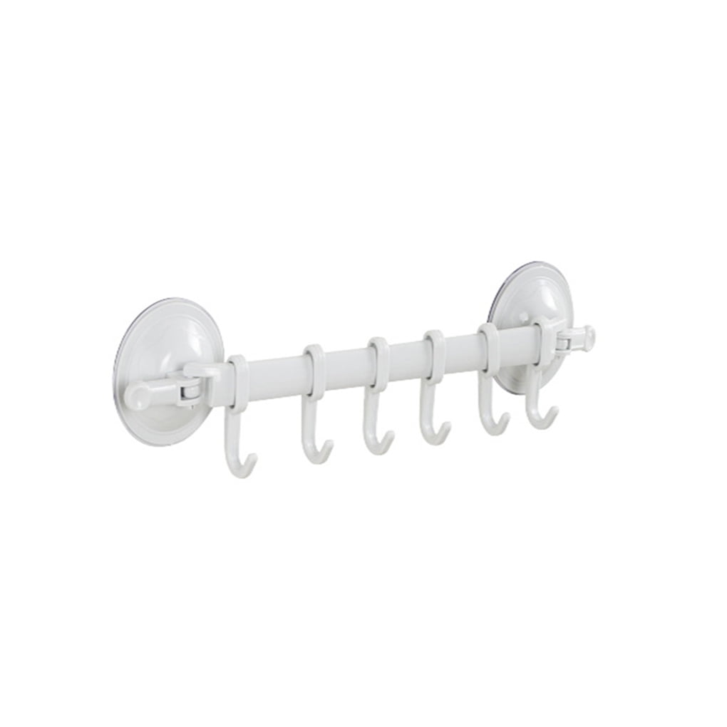 Home Bathroom Suction Cup Towel Bar Removeable Shower Rod 6 Hooks Hanger Towel Bar Suction Towel Rack
