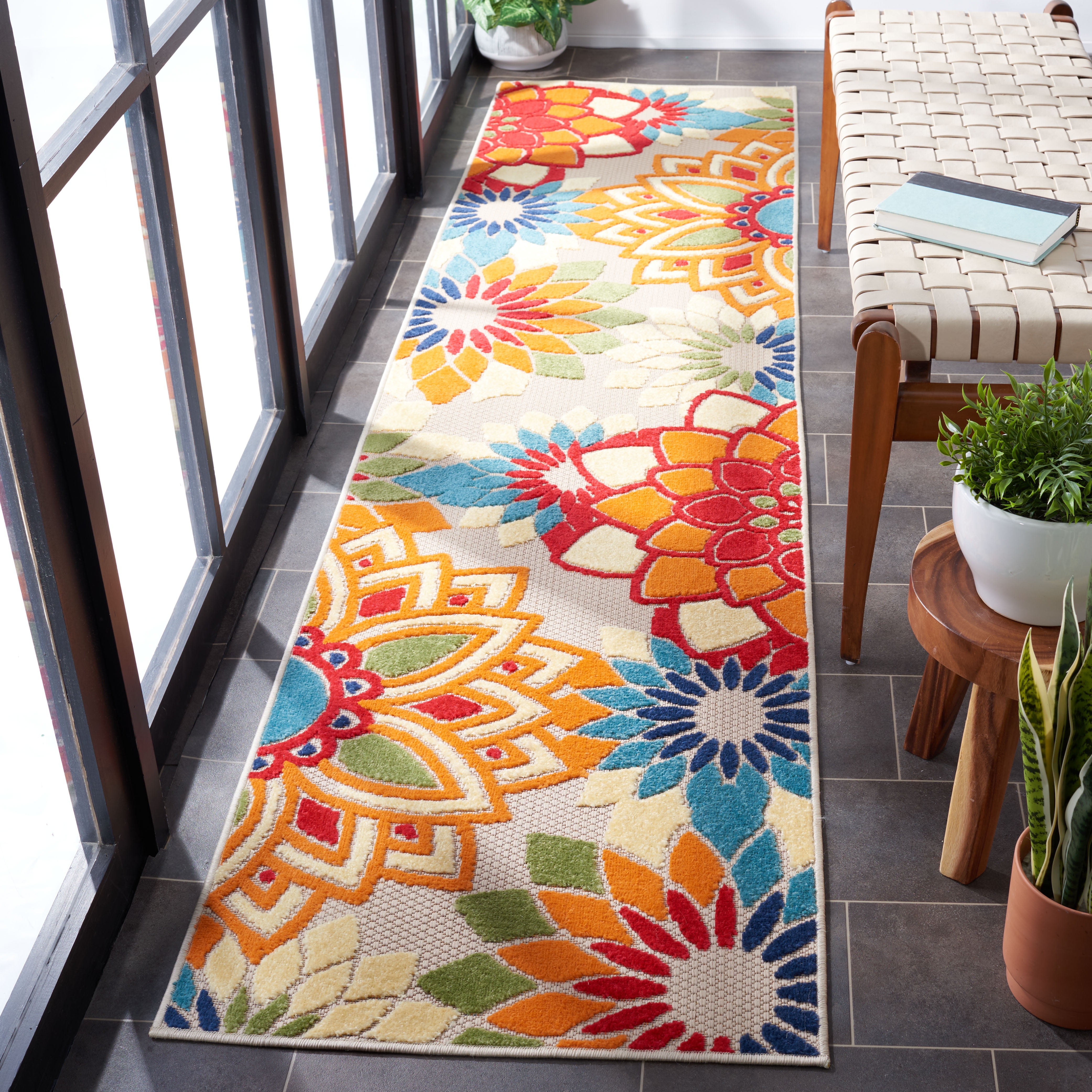 Safavieh Cabana Molly Floral Indoor/Outdoor Runner Rug, Ivory/Orange, 2'2" x 19'