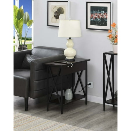 Convenience Concepts Tucson Flip Top End Table with Charging Station and Shelf Espresso/Black
