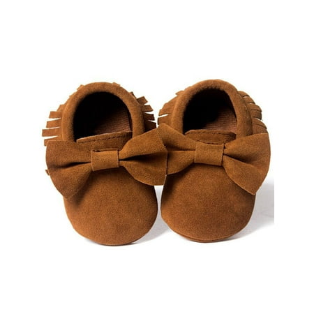 Moccasins For Girls Sweetsmile New Baby Suede Soft Sole Anti-slip Crib Shoes Infant Boys Girls Bowknot Moccasin Footwear 0-18M ()