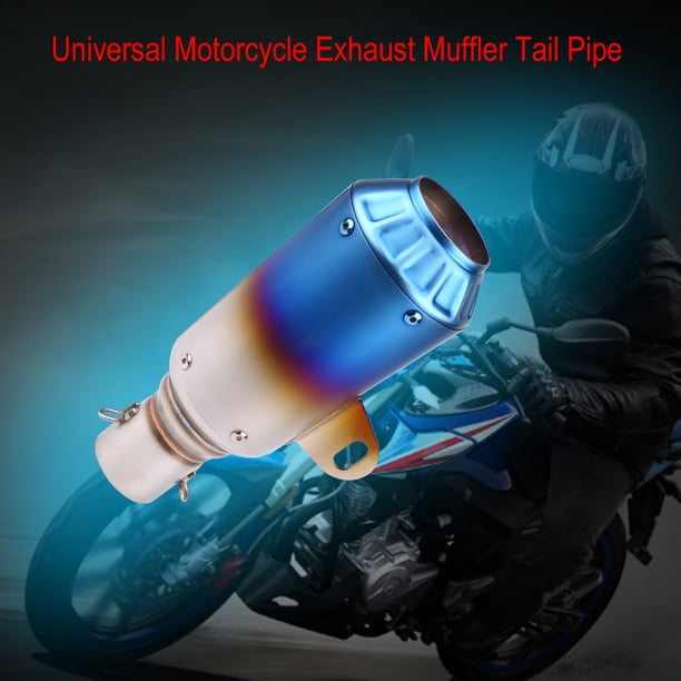 Silenciador universal para motocicleta, tubo de escape, punta de tubo de escape, acero inoxidable, medio azul