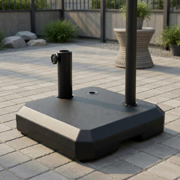 YYAO 48.5 lb Heavy‑Duty Fillable Half‑Canopy Patio Umbrella Base, Water Sand Fill Anchor Fits for 1.5" & 1.9" Poles, 8 ft Half Umbrella Outdoor Support, Black