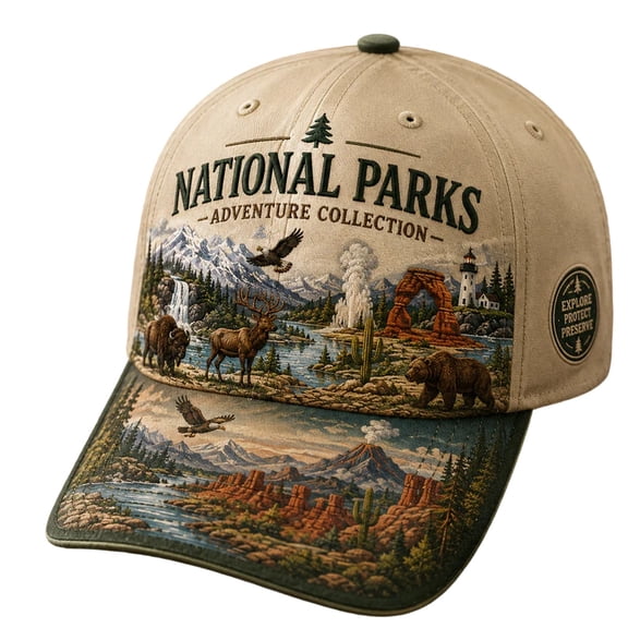 SHJHENG Parks Adventure Collection Baseball Cap Vintage Wildlife Graphic Trucker Hat Outdoor Nature Scene Embroidered Hat With Bear