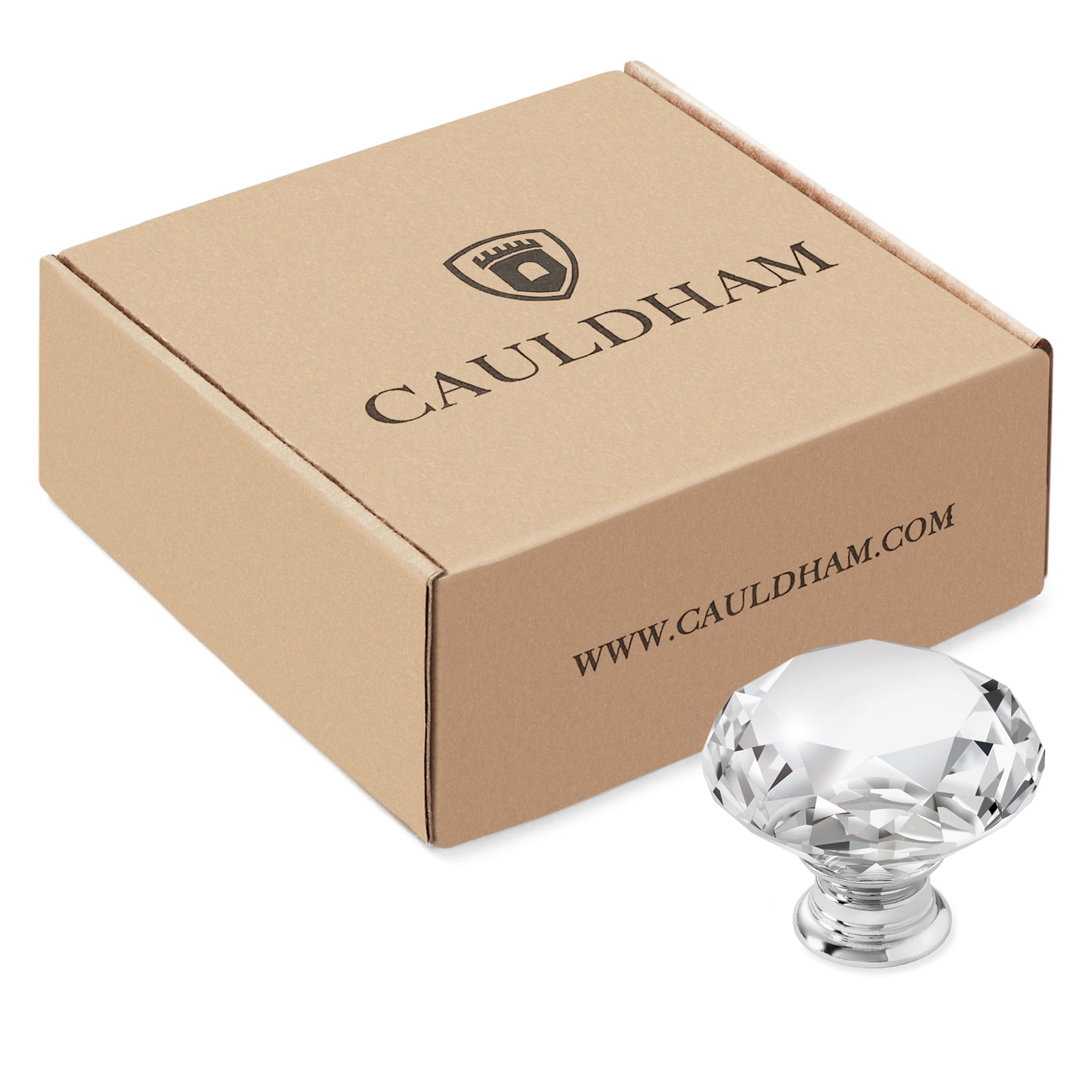 Cauldham 25 Pack Premium Glass Crystal Kitchen Cabinet Knobs Pulls (1-5/8" Diameter) - Dresser Drawer/Door Hardware - Style C444