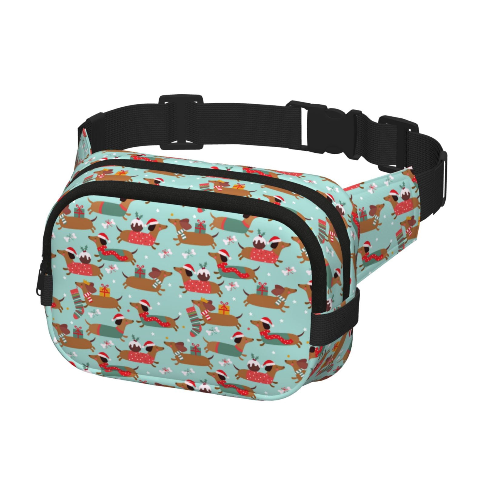 Hirioo Dachshund Christmas Play for Double Layer Waist Bag Adjustable Fanny Pack For Travel Running Hiking