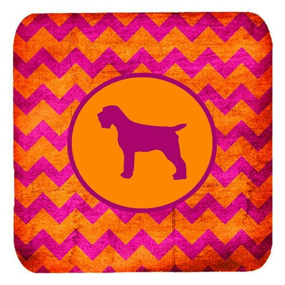 Carolines Treasures SDK1068-B-FC Wirehair Pointing Griffon Chevron Pink And Orange Foam Coasters- Set Of 4