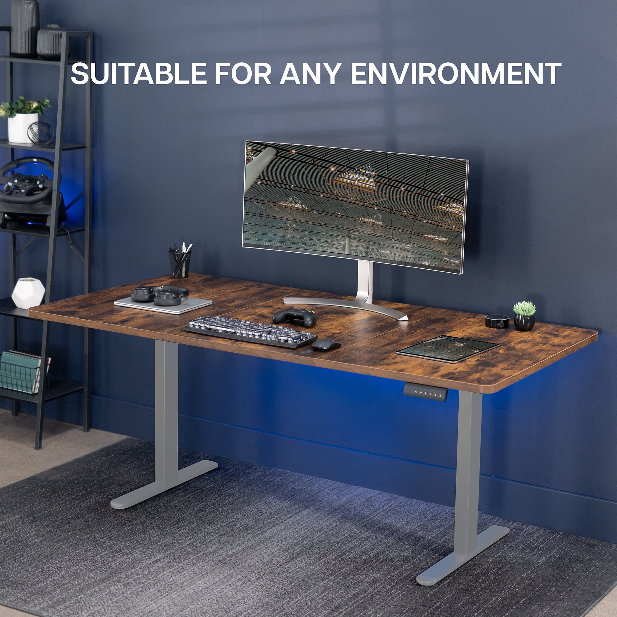 VIVO Electric Dual Motor 71” x 36” Standing Desk, Vintage Brown Top, Gray Frame