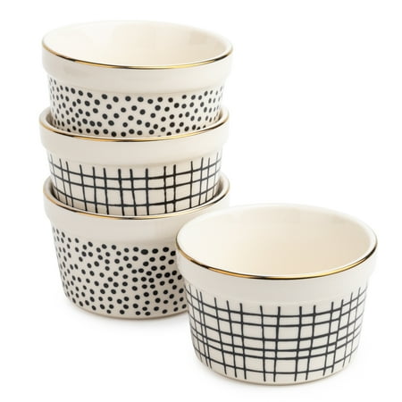 Thyme & Table Stoneware Ramekin, Black & White Dot & Cross, 4-Piece Set