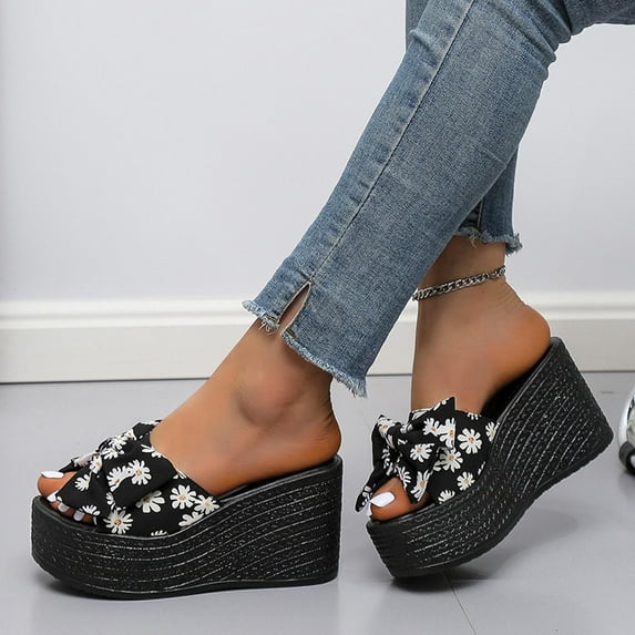TUOBARR Slippers for Women, Women's Platform Sandals - Cute Water-Friendly Comfort Wedges for the Beach or Casual Wear Black