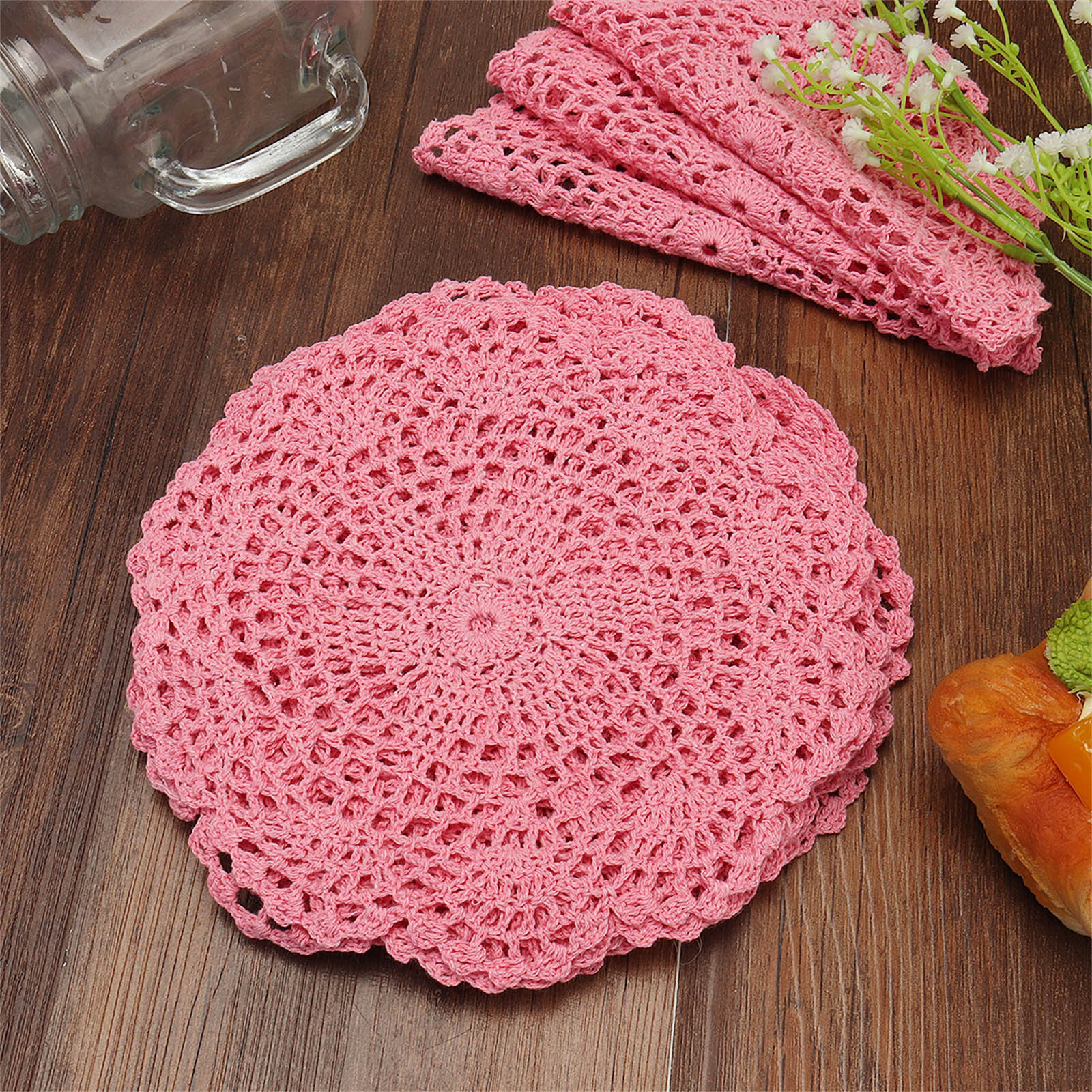 Blush Pink Crochet Doily 13.5, Round Lace Doilies, Pink Table Centerpiece,  Crocheted Table Doilies, Shabby Chic Coffee Table Decoration 