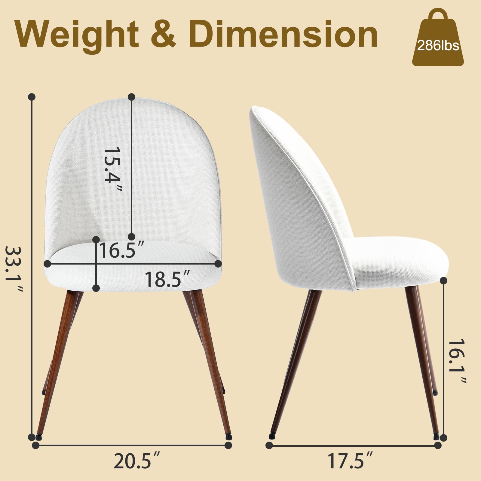 Homy Casa Desk Chairs Set of 2, Upholstered Home Office Reception Guest ChairsBeige