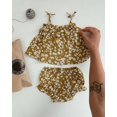 thumbnail image 2 of Baby Girls 2 PCS Outfit, Ruffle Sleeveless Floral Off  Shoulder Sling Loose Top, Short Triangle Loose Elastic Band Pants Set, 2 of 4