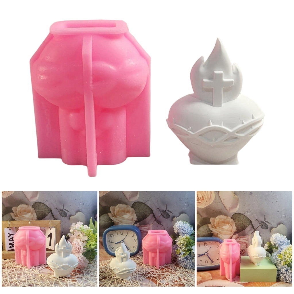 Aurgiarme Flexible Silicone Mold Candle Moulds 3D Heart Pattern Resin Mold Handmade Art Supplies Suitable for Room Decorations