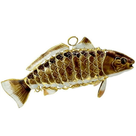 - Red and Brown Fish Articulated Cloisonne Metal Christmas Ornament Decoration New